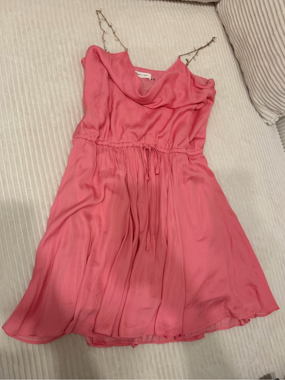 Mustard Seed Cowl Neck Beaded Strap Dress – Milky Pink
